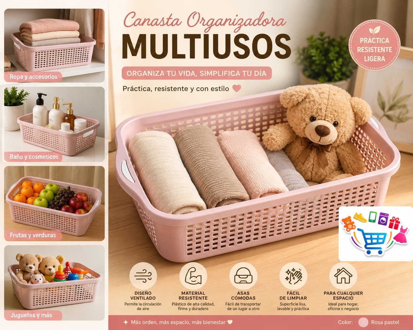CANASTA ORGANIZADORA MULTIUSOS CON ASAS